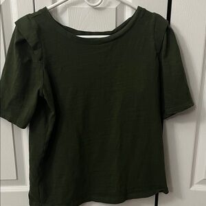 LOFT Dark Green Short Sleeve Top with Quilted Shoulders